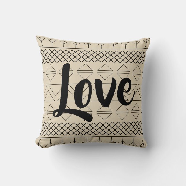 Love Aztec Pattern Print Geometric Southwest Beige Cushion (Front)
