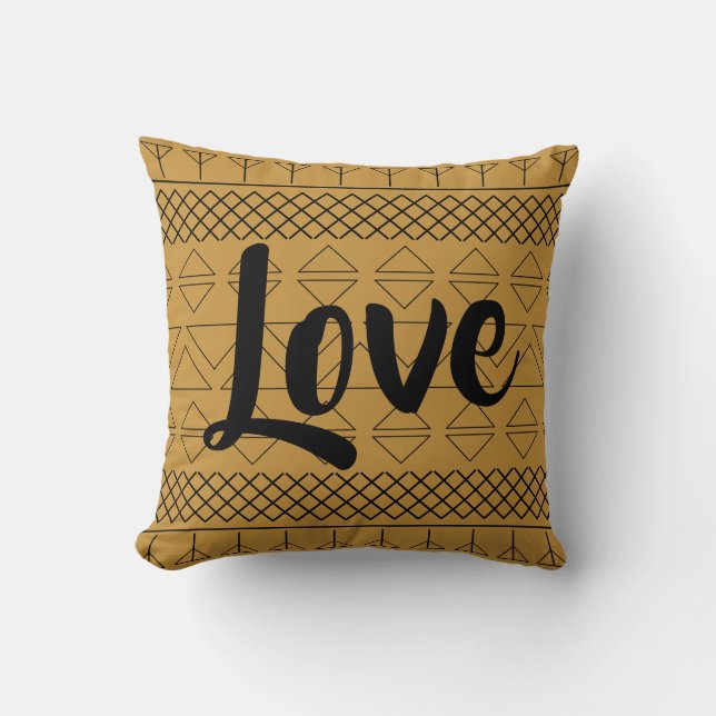 Love Aztec Pattern Print Geometric Southwest Ochre Cushion (Front)