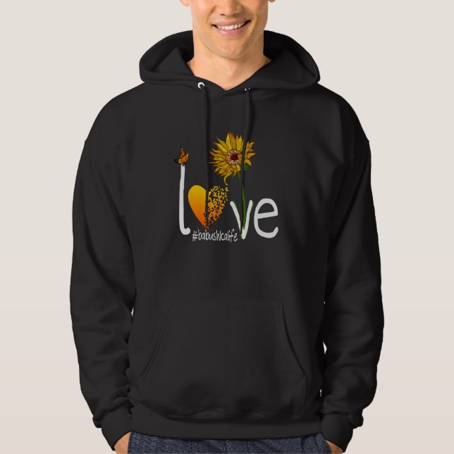 Love Babushka Life Grandma Butterfly Sunflower Gra Hoodie (Front)