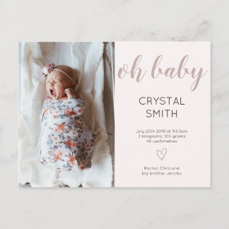 Love baby Girl Birth Announcement Postcard