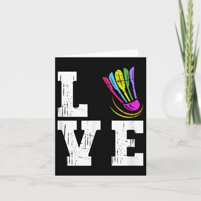 Love Badminton Fan Team Player Distressed Shuttle  Card (Front)