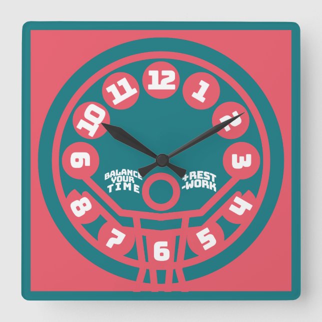 LOVE BALANCE YOUR TIME +REST -WORK BY MASANSER SQUARE WALL CLOCK (Front)