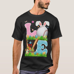 Love Baseball Ball & Bats Bunny Ears Easter Day Bo T-Shirt