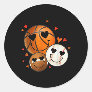 Love Baseball Basketball Football Retro Smile Face Classic Round Sticker