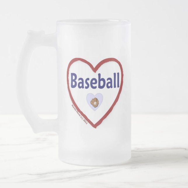 Love Baseball Frosted Glass Beer Mug (Left)