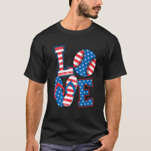 Love Baseball Softball Flip Flops Usa Flag 4th Of T-Shirt