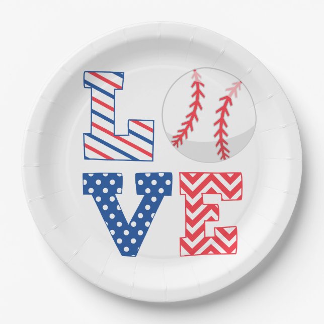 Love Baseball Sports Paper Plate (Front)