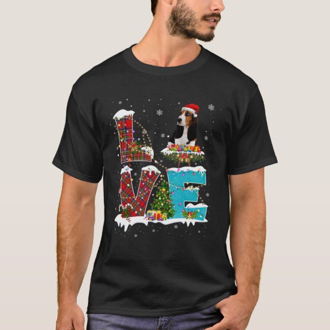 Love Basset Hound With Santa Hat For Christmas Cos T-Shirt (Front)
