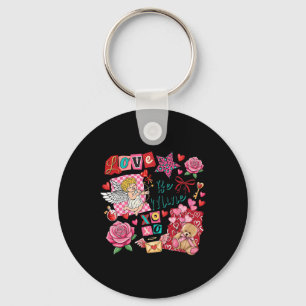 Love Be Mine Xoxo Cupid Cute Valentine Collage Key Ring