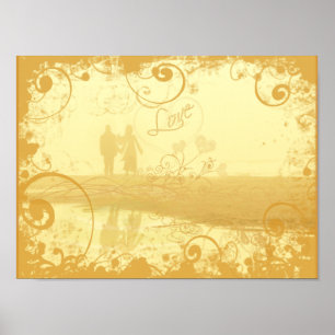 Love Beach Couple Grunged and Swirled Poster