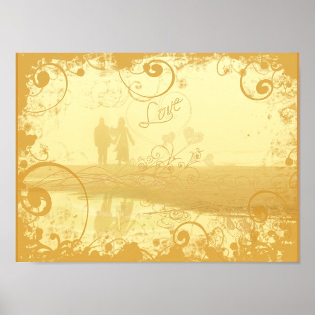 Love Beach Couple Grunged and Swirled Poster (Front)