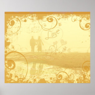 Love Beach Couple Grunged and Swirled Poster