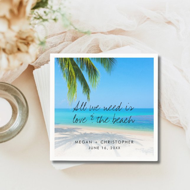 Love Beach Quote Palm Tree Destination Wedding Napkin (Destination Beach Wedding Reception Napkins)
