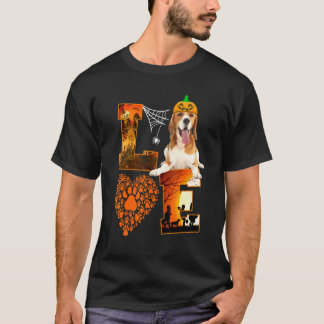 Love Beagle Dog Paw Heart Pumpkin Halloween T-Shirt