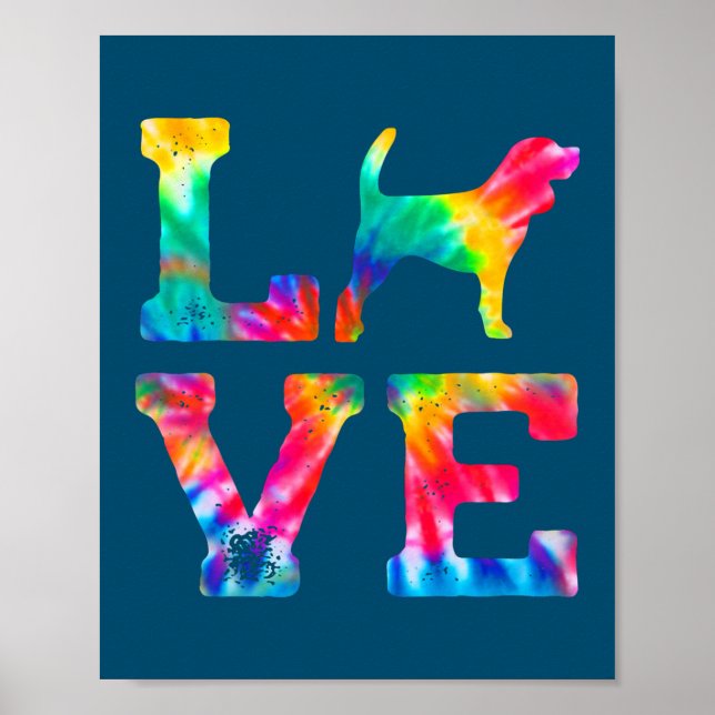 Love Beagle Tie Dye Dog Mum Dad  Poster (Front)