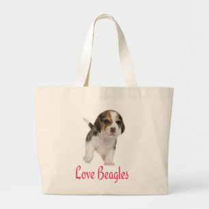 Love Beagles Puppy Dog Canvas Grocery Tote Bag