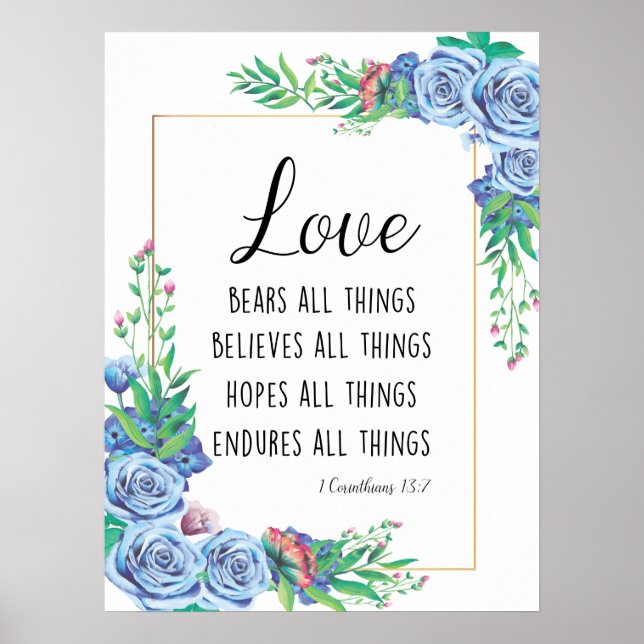 Love bears all things Bible verse Christian Poster (Front)