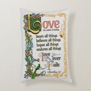 Love Bears All Things Never Fails Bible Verse Poem Decorative Cushion