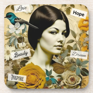 Love, Beauty, Inspire, Dream and Hope Vintage Lady Coaster