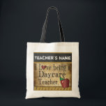 Love Being a Daycare Teacher's | DIY Name Tote Bag<br><div class="desc">Tote Bag. ⭐This Product is 100% Customisable. Graphics and /or text can be added, deleted, moved, resized, changed around, rotated, etc... 99% of my designs in my store are done in layers. This makes it easy for you to resize and move the graphics and text around so that it will...</div>
