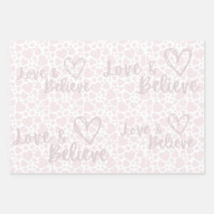 Love & Believe white doodle pastel hearts paper