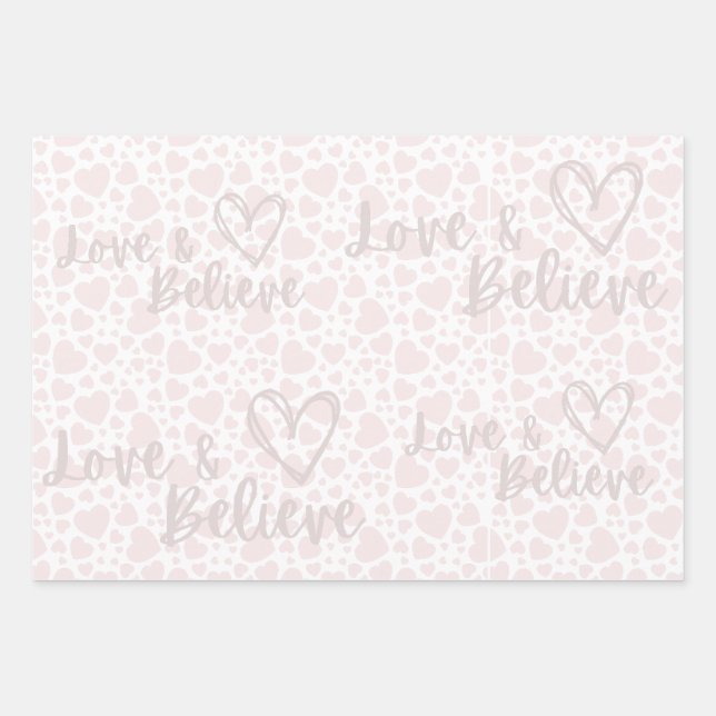 Love & Believe white doodle pastel hearts paper (Front)