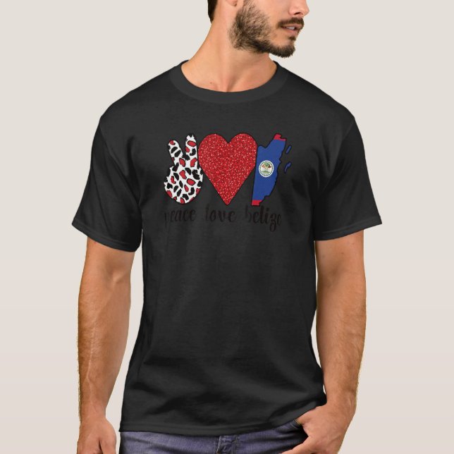 Love Belise Proud Belizean Flag Belizean Roots T-Shirt (Front)