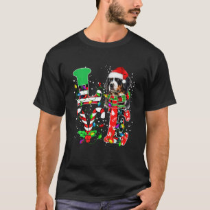 Love Bernese Mountain Dog Christmas With Santa Elf T-Shirt