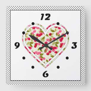 Love, berries, cherry square wall clock