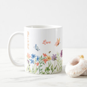 Love Best Mum Painted Spring Flowers Butterfly Bee Coffee Mug