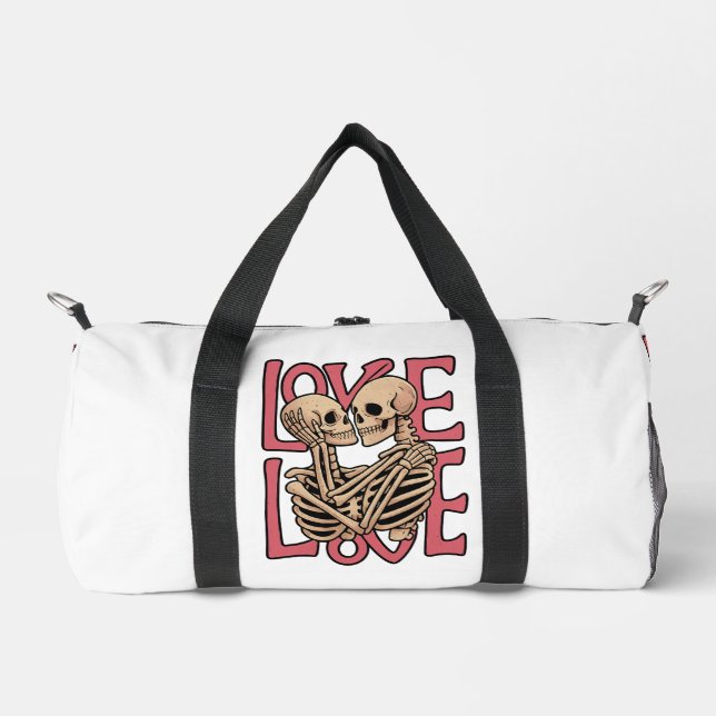 Love Beyond Time – Skeleton Embrace Art Duffle Bag (Front)