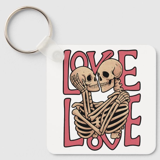 Love Beyond Time – Skeleton Embrace Art Key Ring (Front)