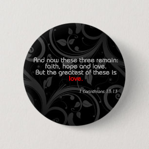 Love Bible Verse, Black/Red 6 Cm Round Badge