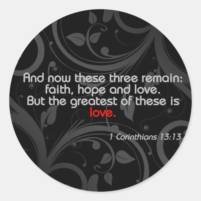Love Bible Verse, Black/Red Classic Round Sticker (Front)