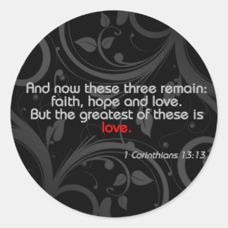 Love Bible Verse, Black/Red Classic Round Sticker