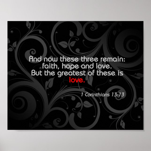 Love Bible Verse, Black/Red Poster (Front)