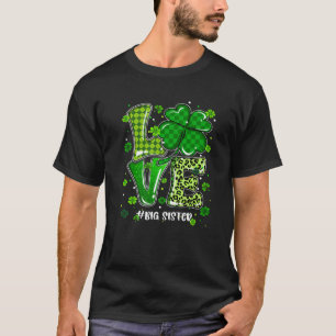 Love Big Sister Green Plaid Leopard St Patrick's D T-Shirt