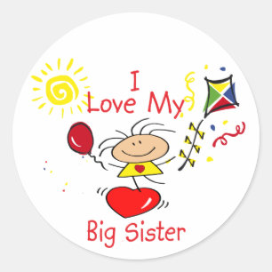 Love Big Sister Stick Figure Girl Classic Round Sticker