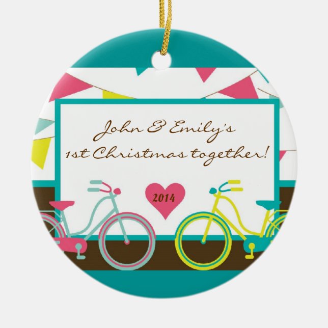 Love Bike Teen Couple Personalised Name Ornament (Front)