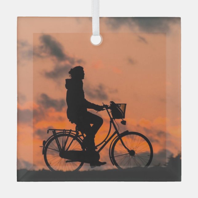 Love Biking Cycle Bike Riding For her Glass Tree Decoration (Front)