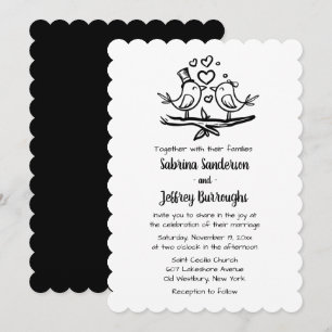 Love Bird Black White Lovebirds Wedding Invitation