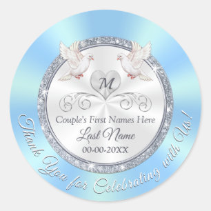 Love Bird Blue White Silver Wedding Favour Sticker