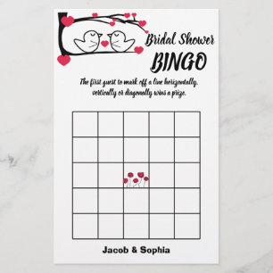 Love Bird Bridal Shower Bingo Game Card