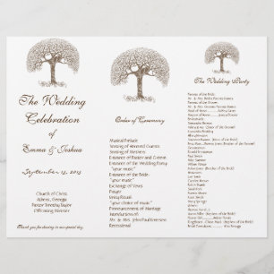 Love Bird Brown Swirl Tree TriFold Wedding Program