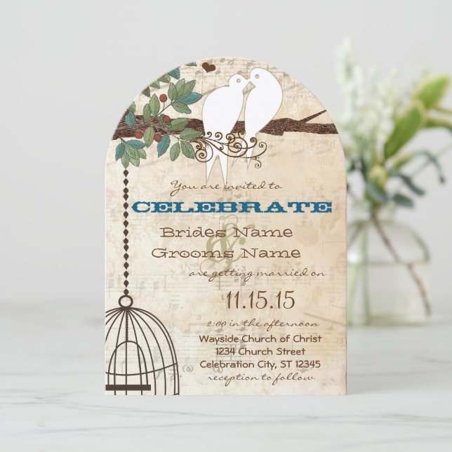 Love Bird Doves Sitting In a Tree Wedding Invite (Standing Front)