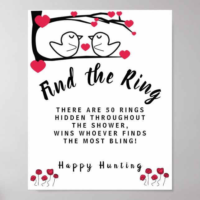 Love Bird Find the Ring Bridal Shower Game Sign (Front)