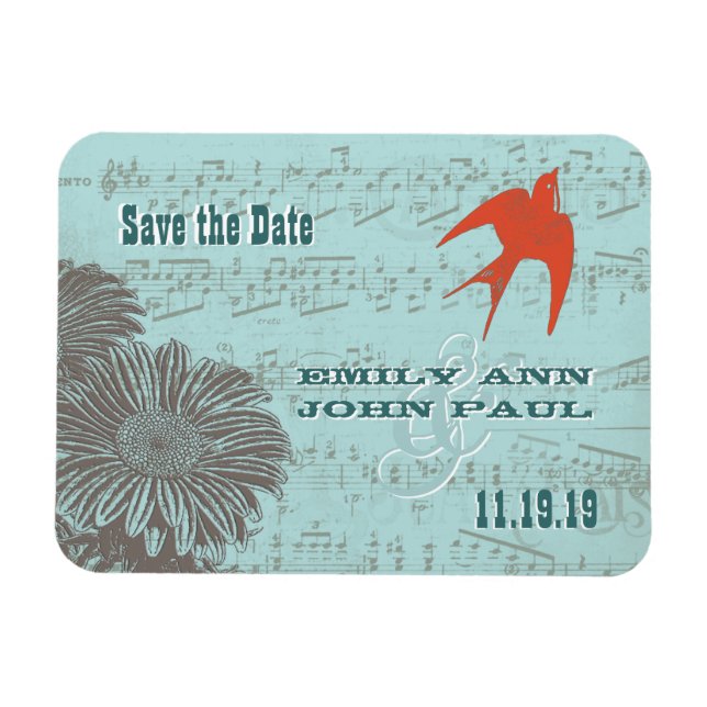 Love Bird Green Blue Forest Wedding Save the Date Magnet (Horizontal)
