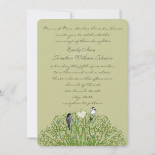 Love Bird Green Swirl Tree Wedding Invitation