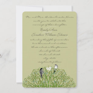 Love Bird Green Swirl Tree Wedding Invitation