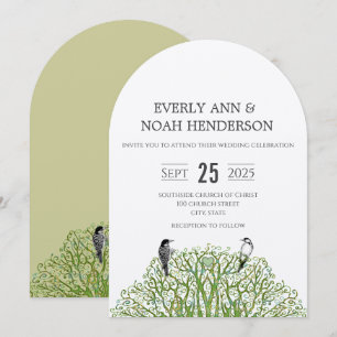 Love Bird Green Swirl Tree Wedding Invitation
